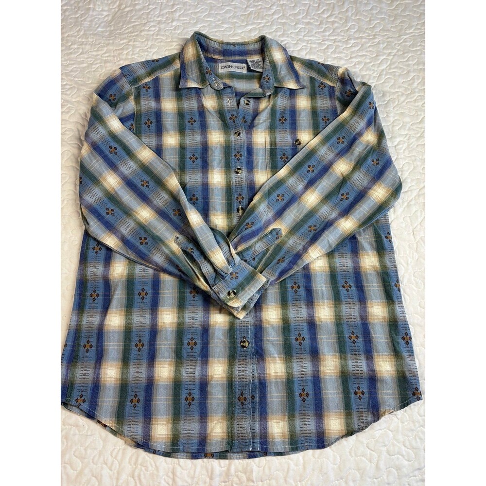 Vintage Cabin Creek Plaid Womens Button Down 100% Cotton Shirt size large